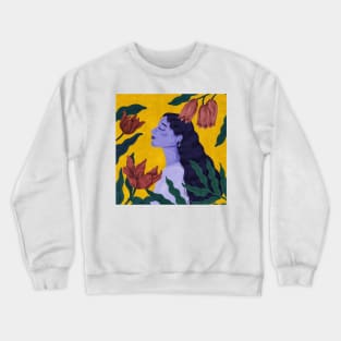 Beautiful purple woman surrounded by nature illustration Crewneck Sweatshirt